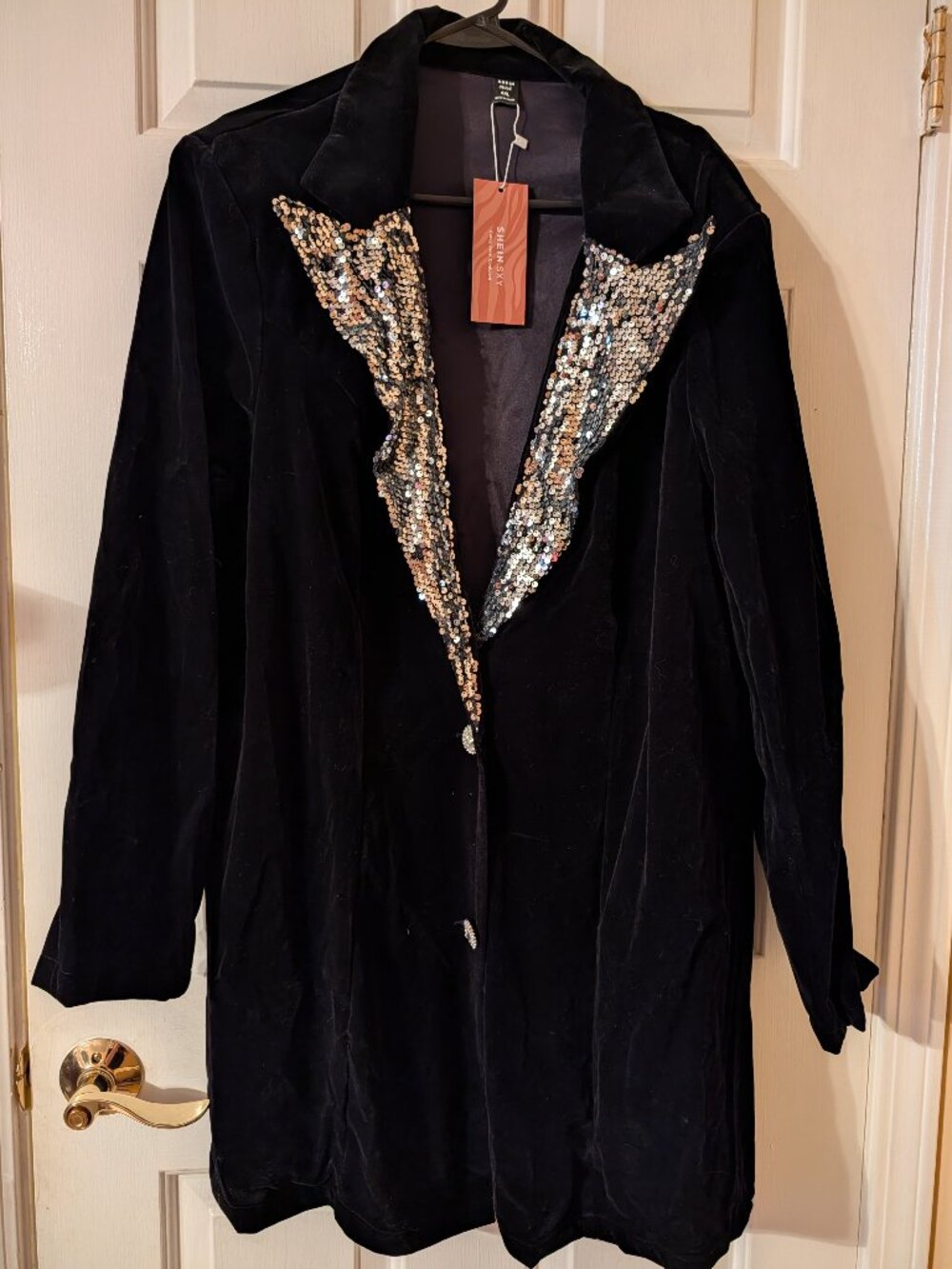 Shein Curve Black Velvet Sequin Blazer with Embellished buttons ~ 4X